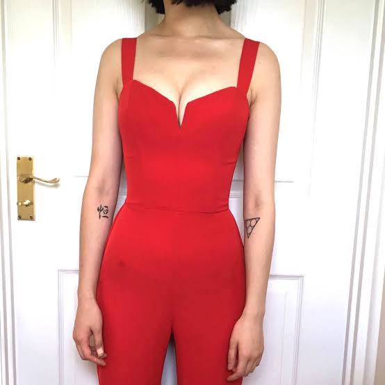 Hm red jumpsuit shop