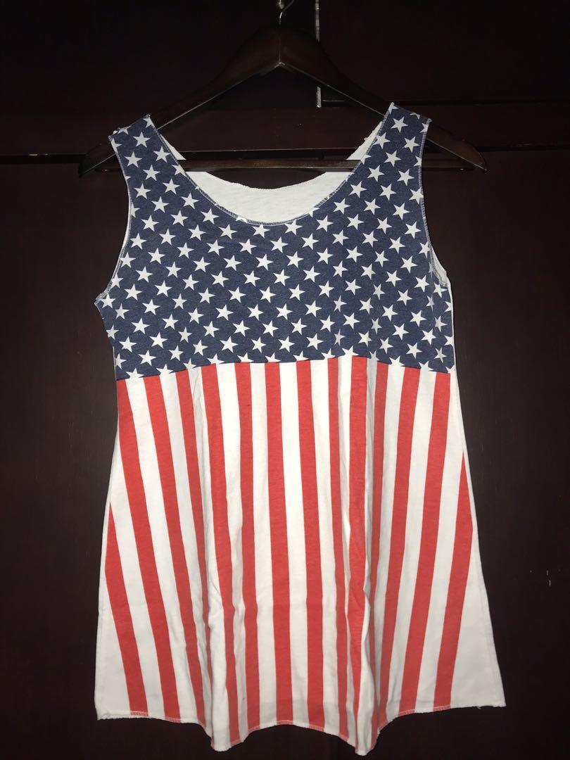 Kaos Tanktop Bendera Amerika Fesyen Wanita Pakaian Wanita Atasan Di Carousell