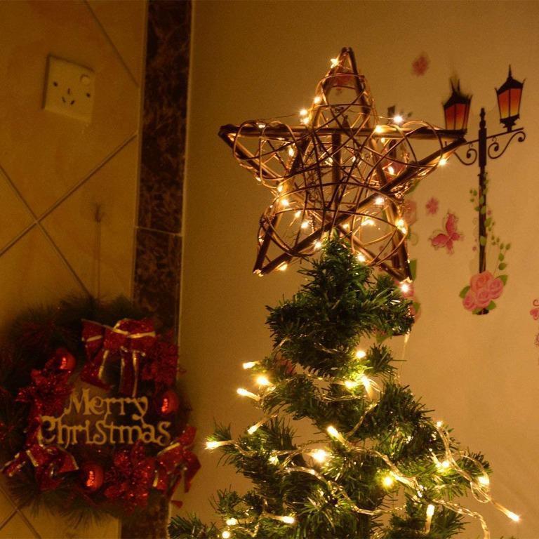 Kingleder Star Tree Toppers Christmas Decorations Lighted Rustic Rattan Star With Battery Operated Copper Wire Lights For Christmas Tree Decorations Warm White 10 Led No Box Electronics Others On Carousell