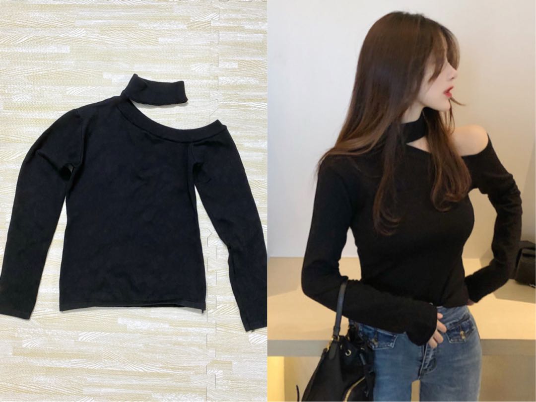 One shoulder choker sweater top