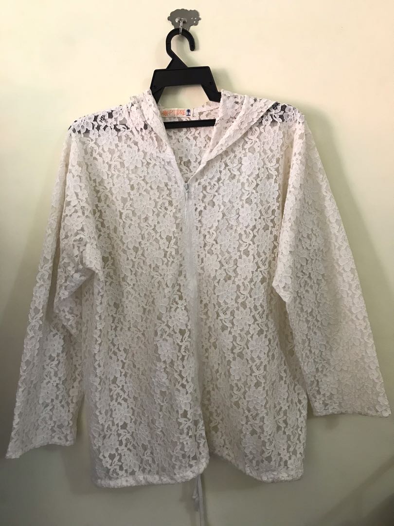Lace Hoodie white colour, Women's