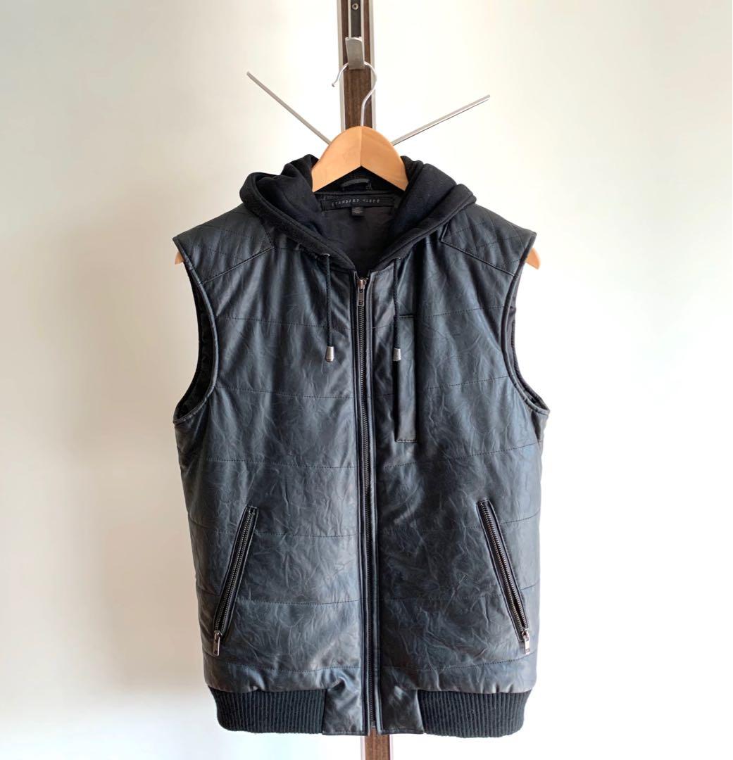 sleeveless leather hoodie