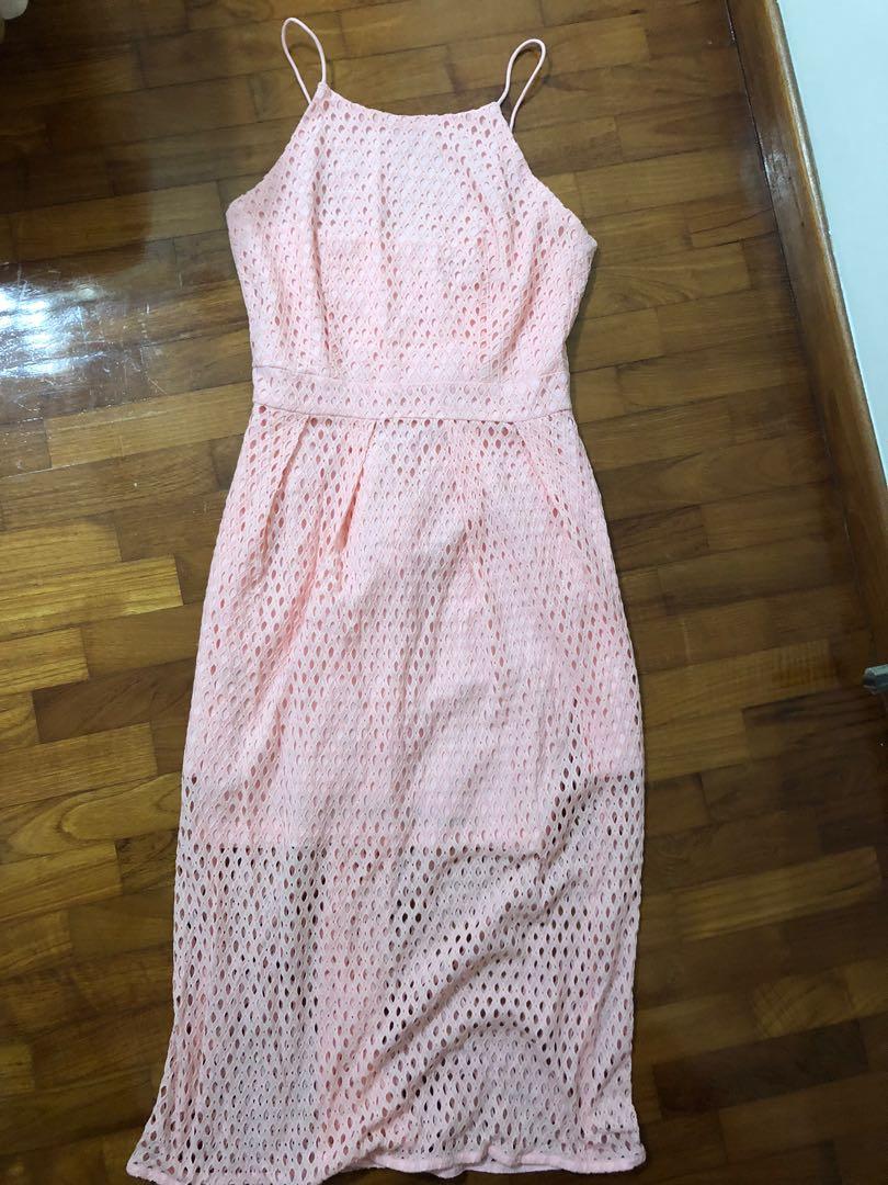 pink crochet midi dress