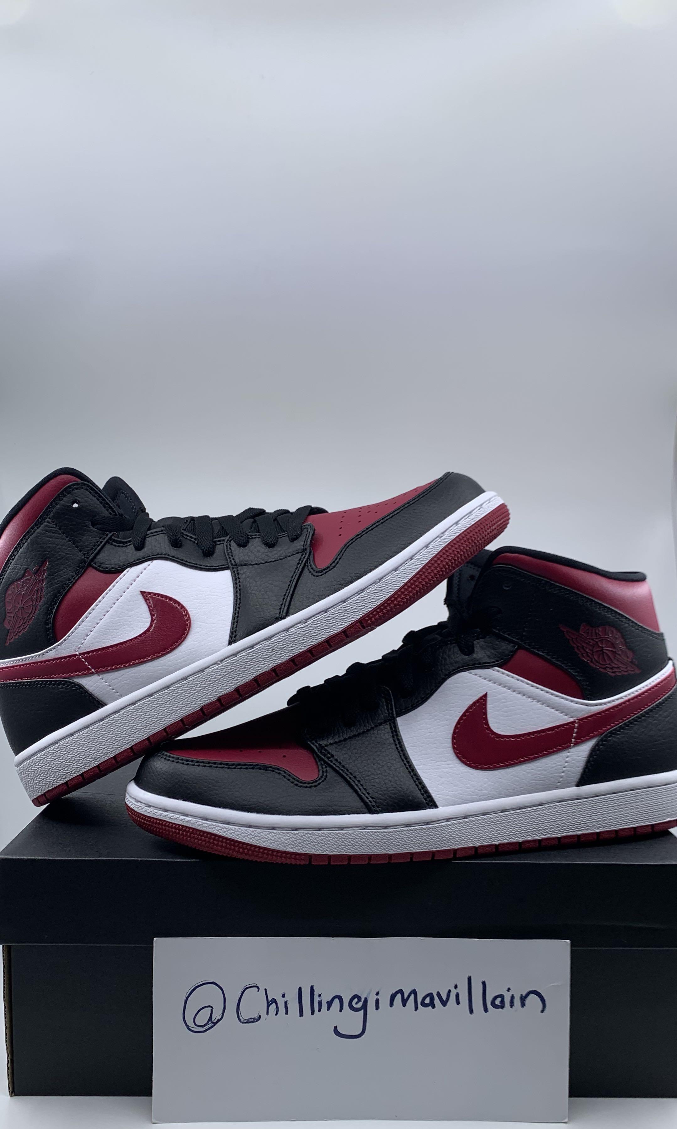 Nike Air Jordan 1 Mid Top Cut Bred Toe Reverse Noble Red Gym Red Black ...