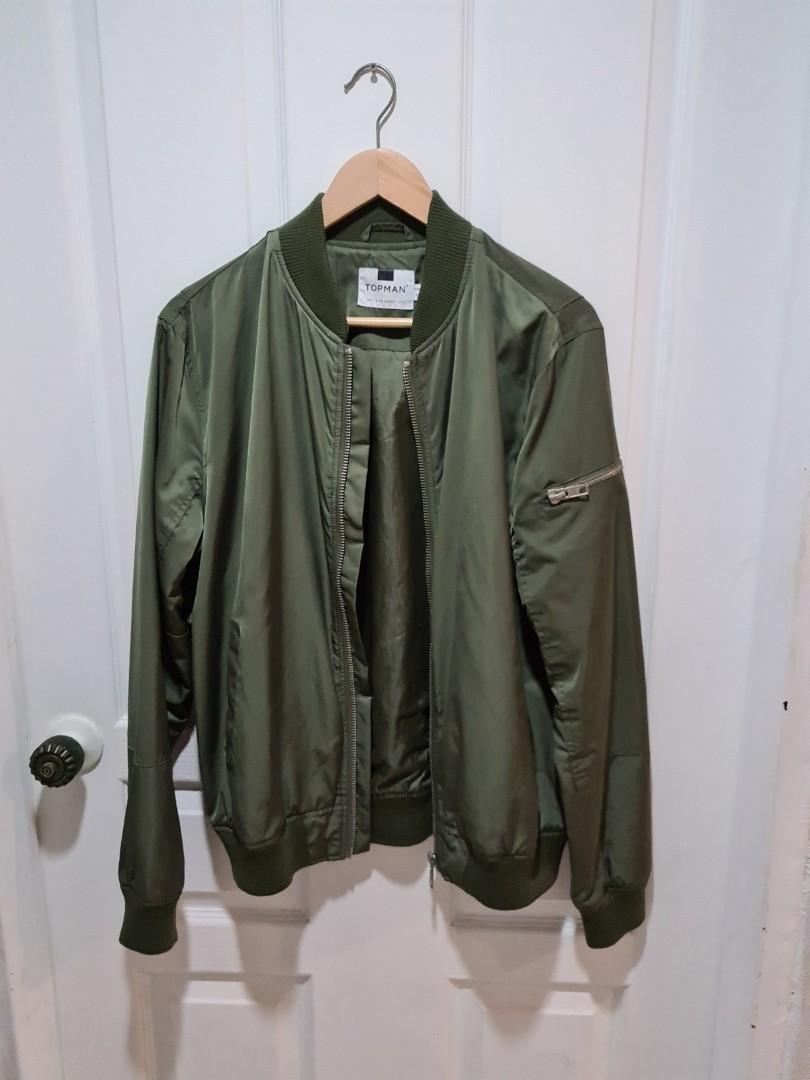 Olive Topman Coach Jacket Olive Bomber Jacket, Topman, Men's