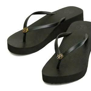 tory burch black wedge flip flops