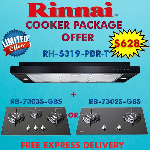 RINNAI Cooker Hob & Hood Package RB7303SGBSM RB7302SGBS HOB RH