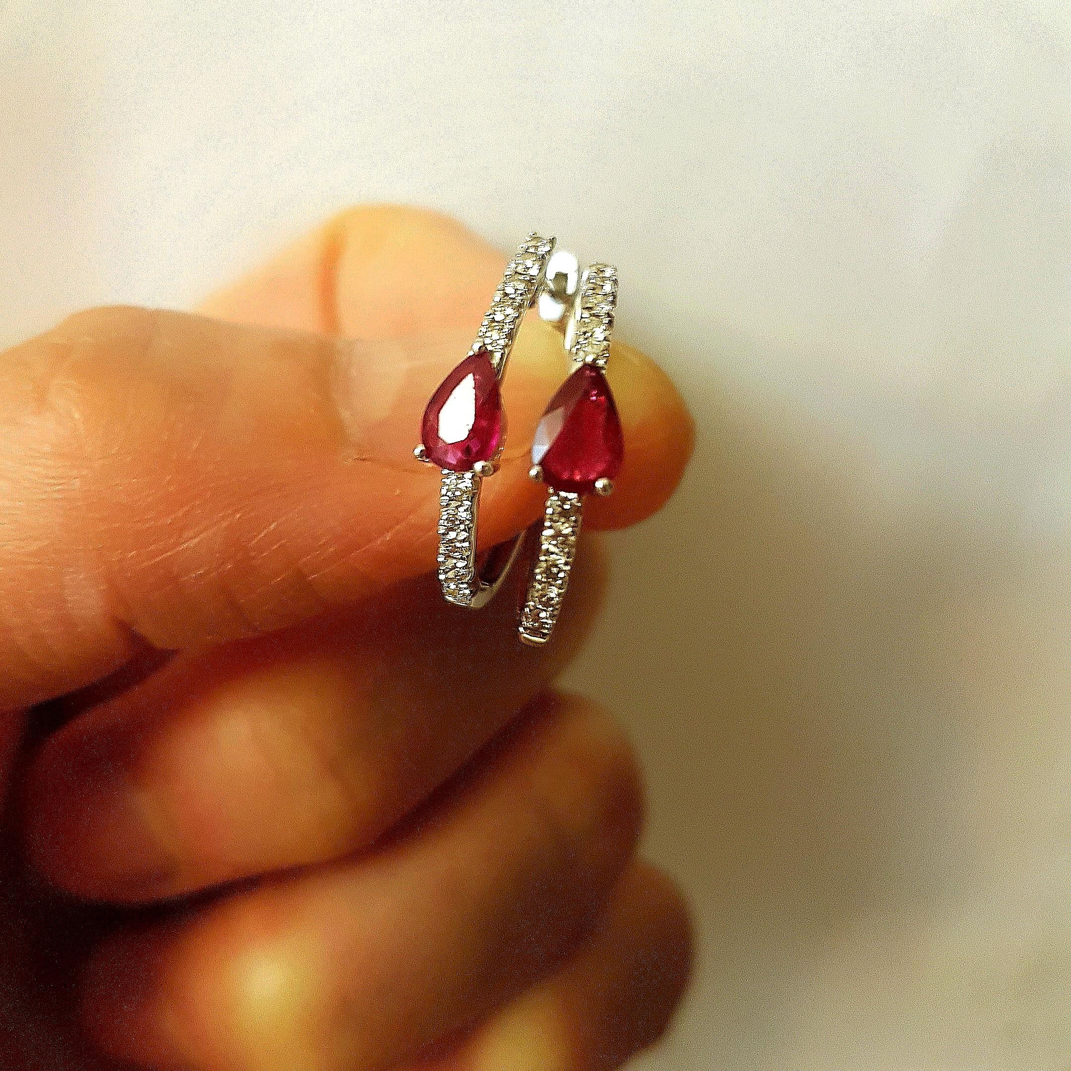Gold ruby top hoop earrings