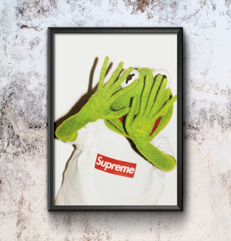 Supreme Kermit 2 Poster with Frame Furniture Home Living Home Decor Frames Pictures on Carousell