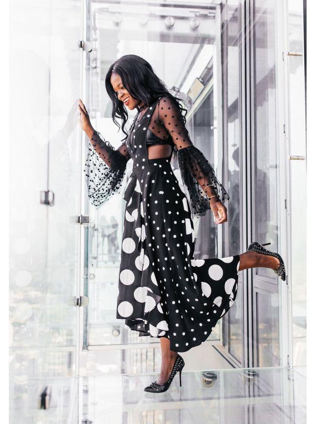 Topshop monochrome spot pinafore dress top
