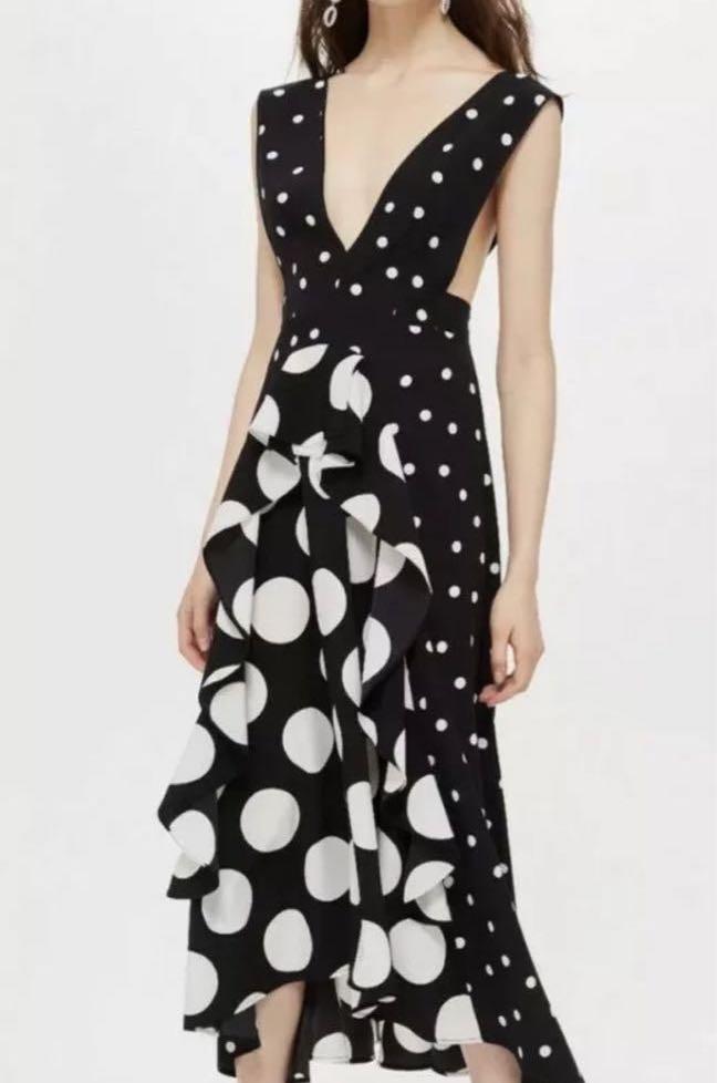 Topshop monochrome spot pinafore dress top