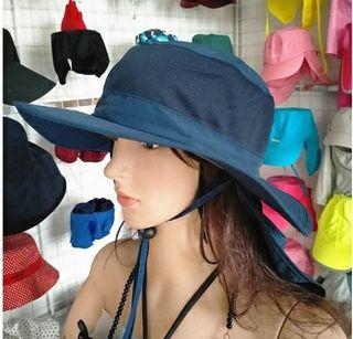 防曬帽抗uv帽漁夫帽遮陽帽可收披風(藍色賣場)