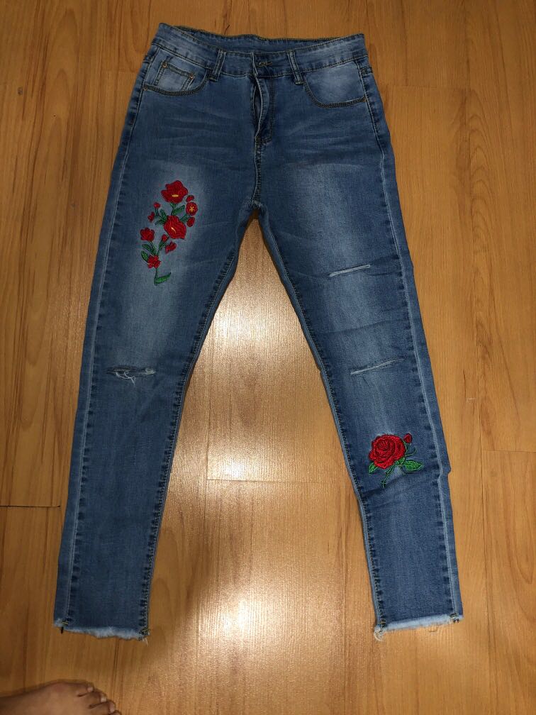 floral jeans
