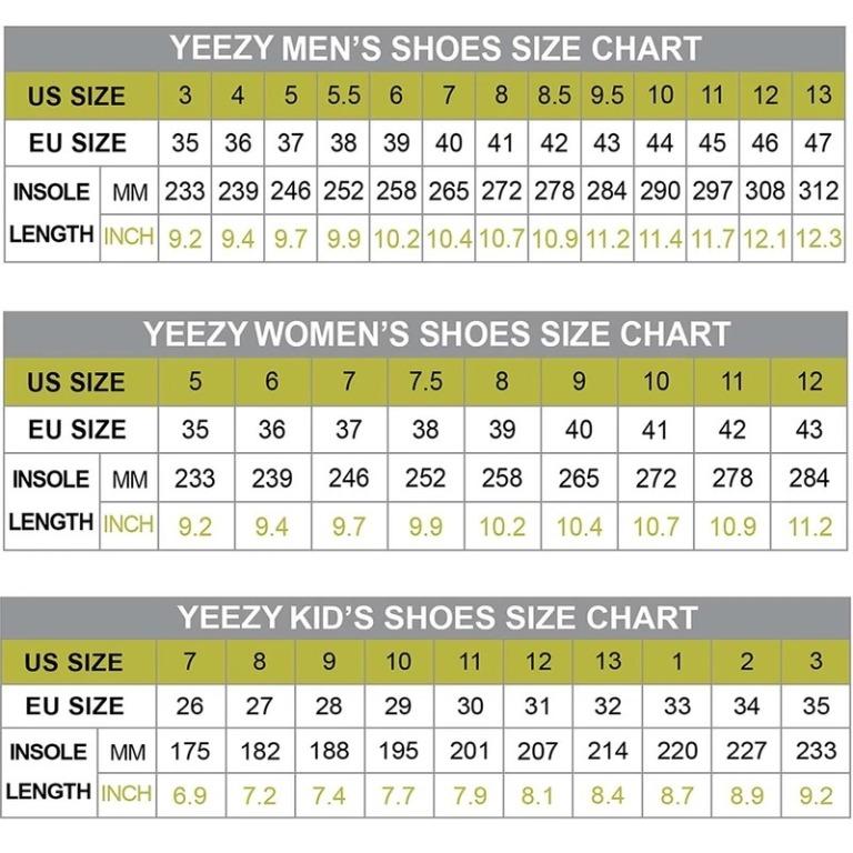 yeezy kids size chart