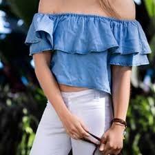 zara denim ruffle top