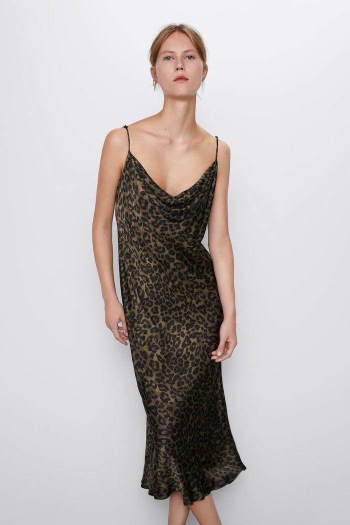 zara green leopard print dress