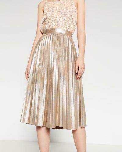 ZARA WOMAN SOFT GOLD PLEATED SKIRT Women s Fashion Bottoms