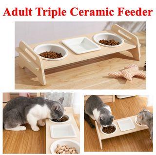 Adult Triple Ceramic Feeder Cat Kitten Pets