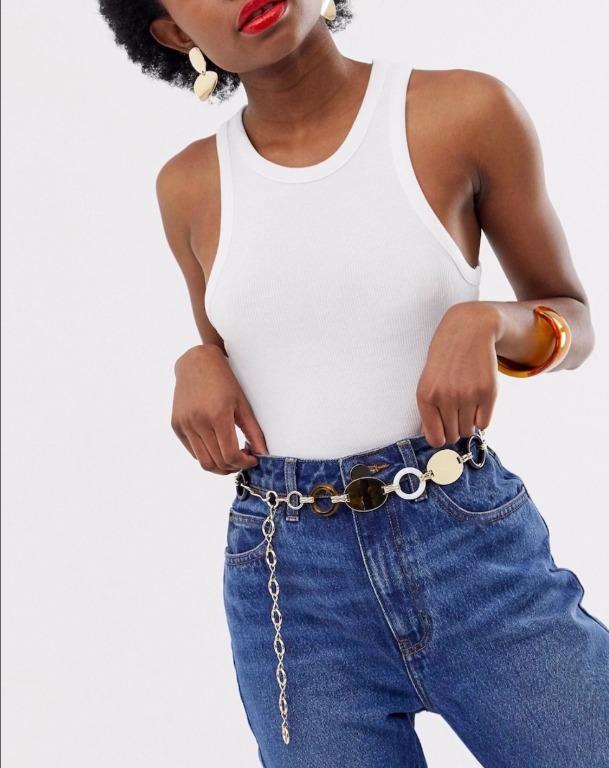 ASOS gold plate and tortoise shell ring chain belt, Women's