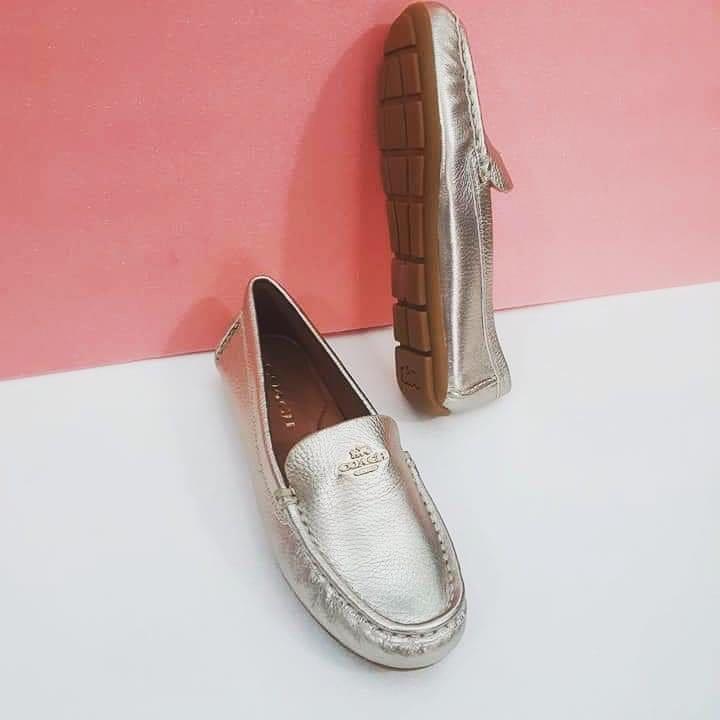 metallic silver loafers womens