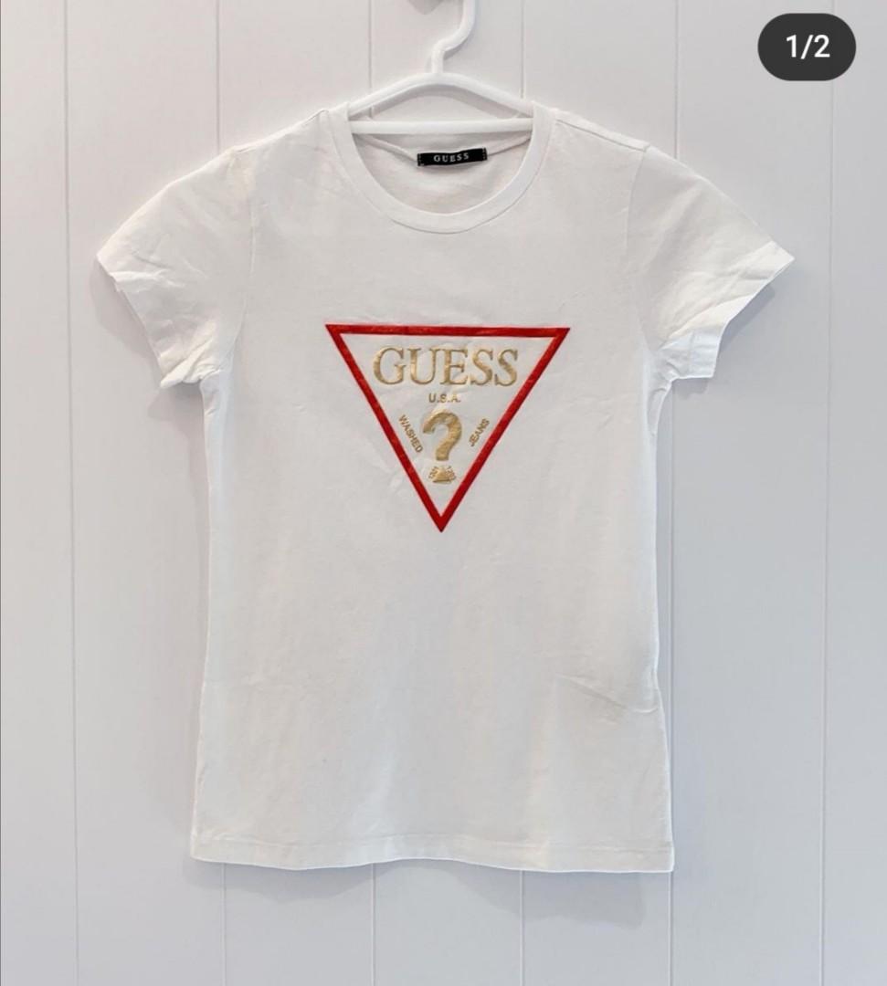 Authentic Guess Logo White T Shirt Rezeki Women S Fashion Clothes Tops On Carousell