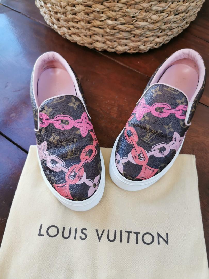 Louis Vuitton Brown Monogram Canvas Chain Print Harbor Slip on Sneakers  Size 36 Louis Vuitton