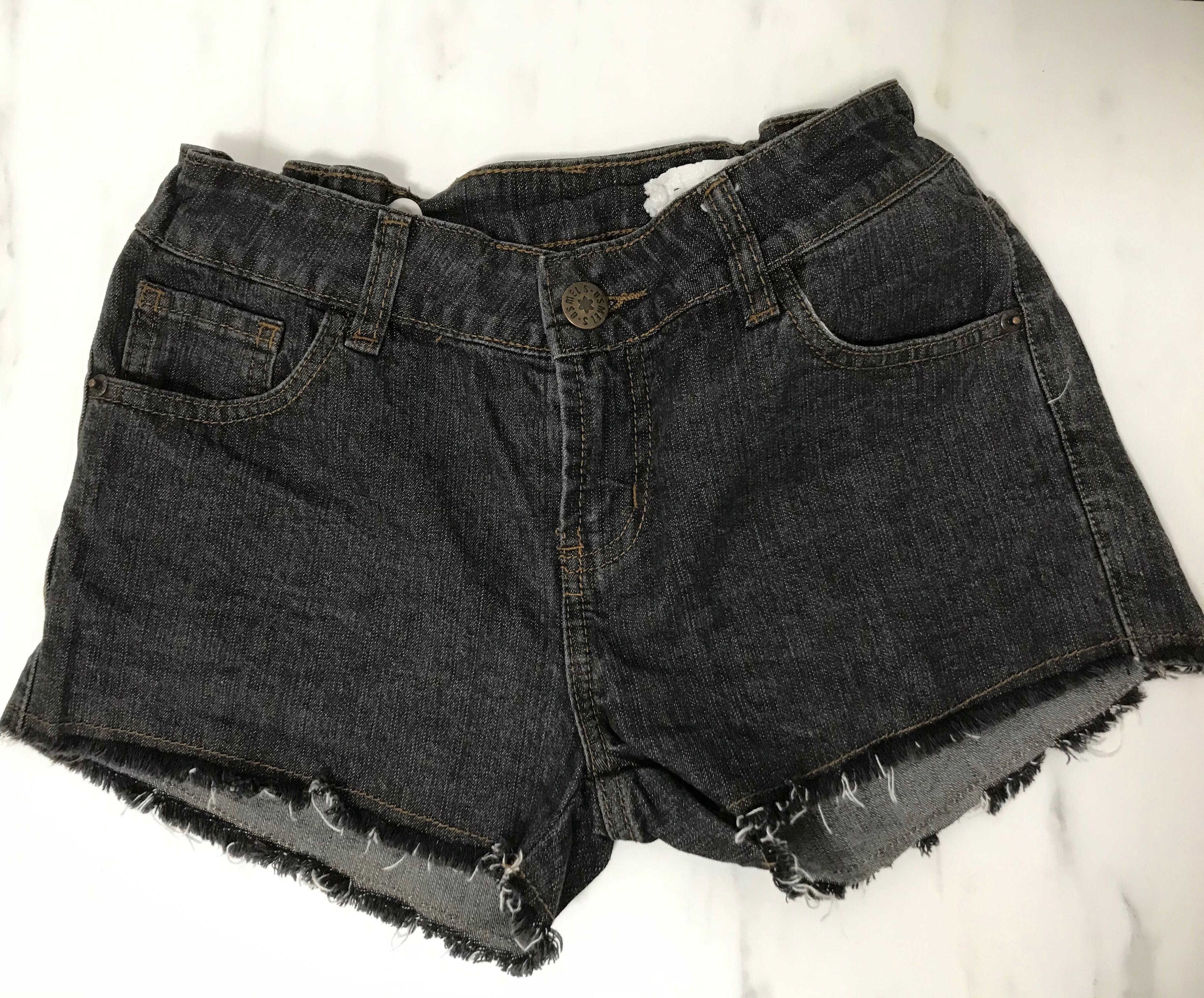 black jean shorts ripped