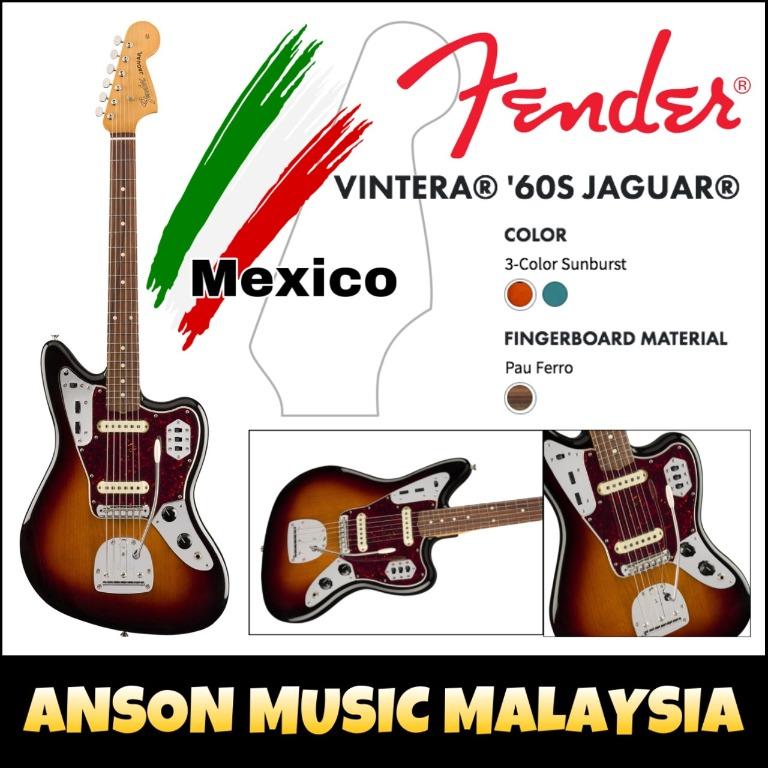 Fender Vintera 60s Jaguar Electric Guitar Pau Ferro Fingerboard 3 Color Sunburst