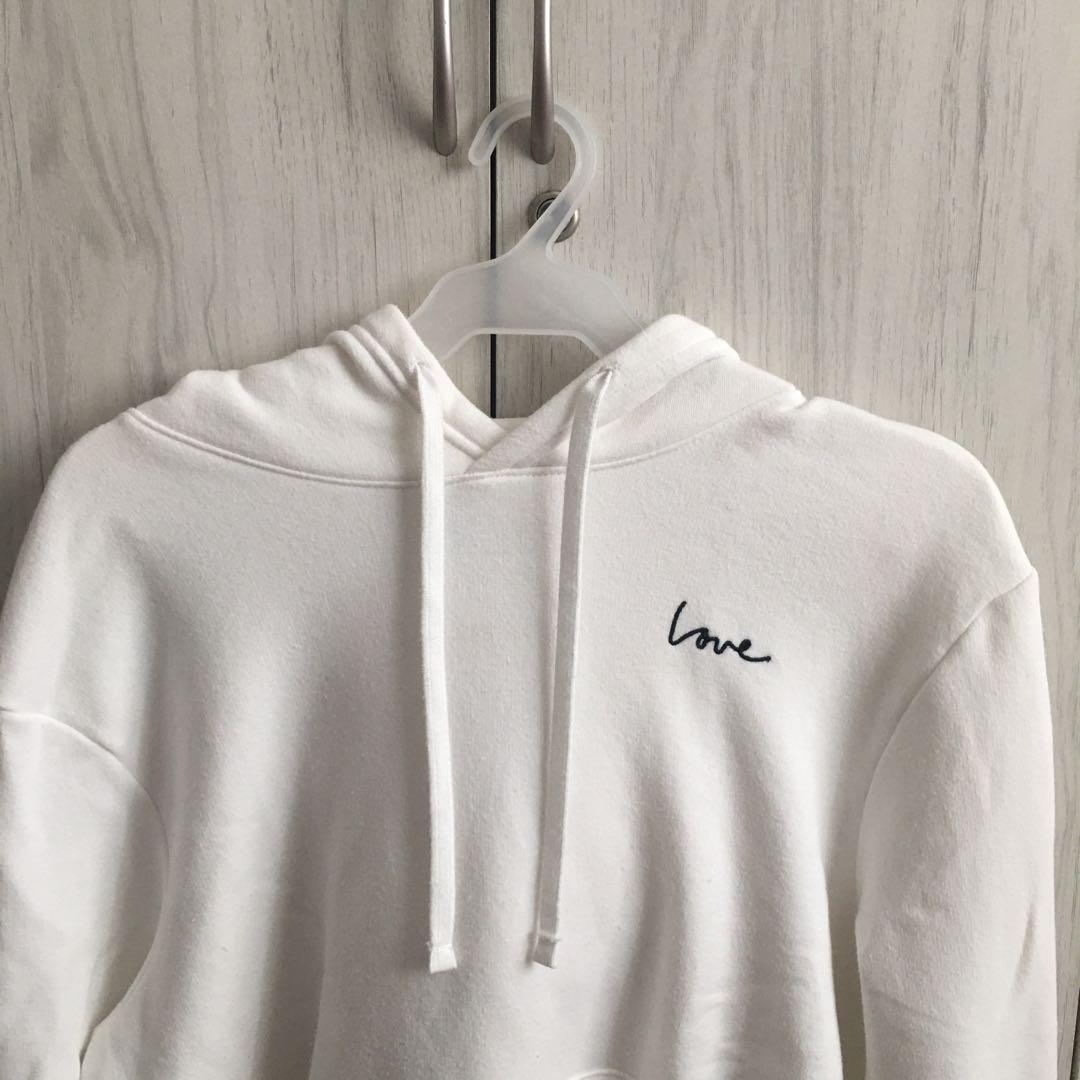 H M Divided White Embroidered Hoodie Sweater Women S Fashion Clothes Outerwear On Carousell