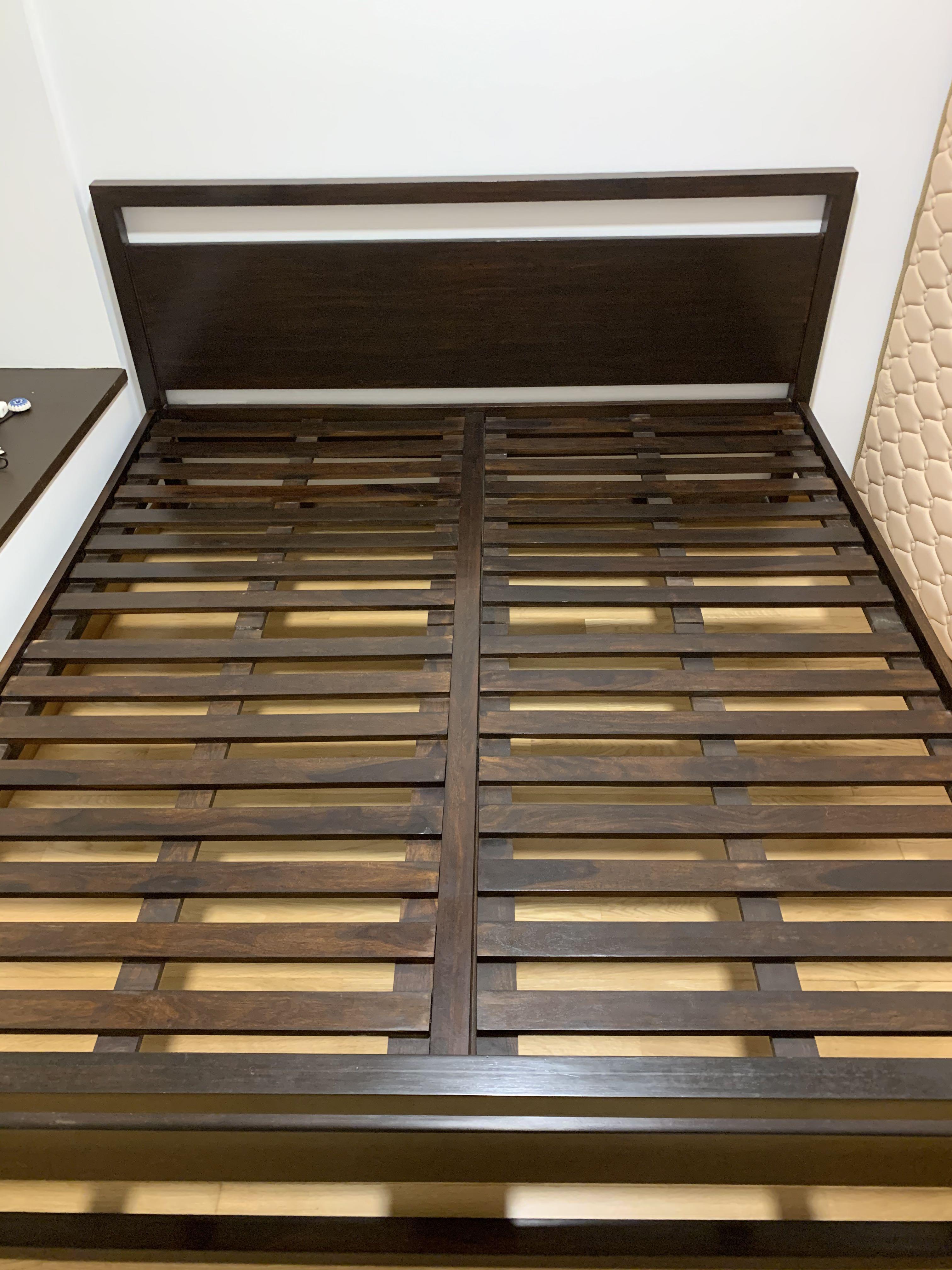 King wood bed frame + free mattress, Furniture & Home Living, Furniture
