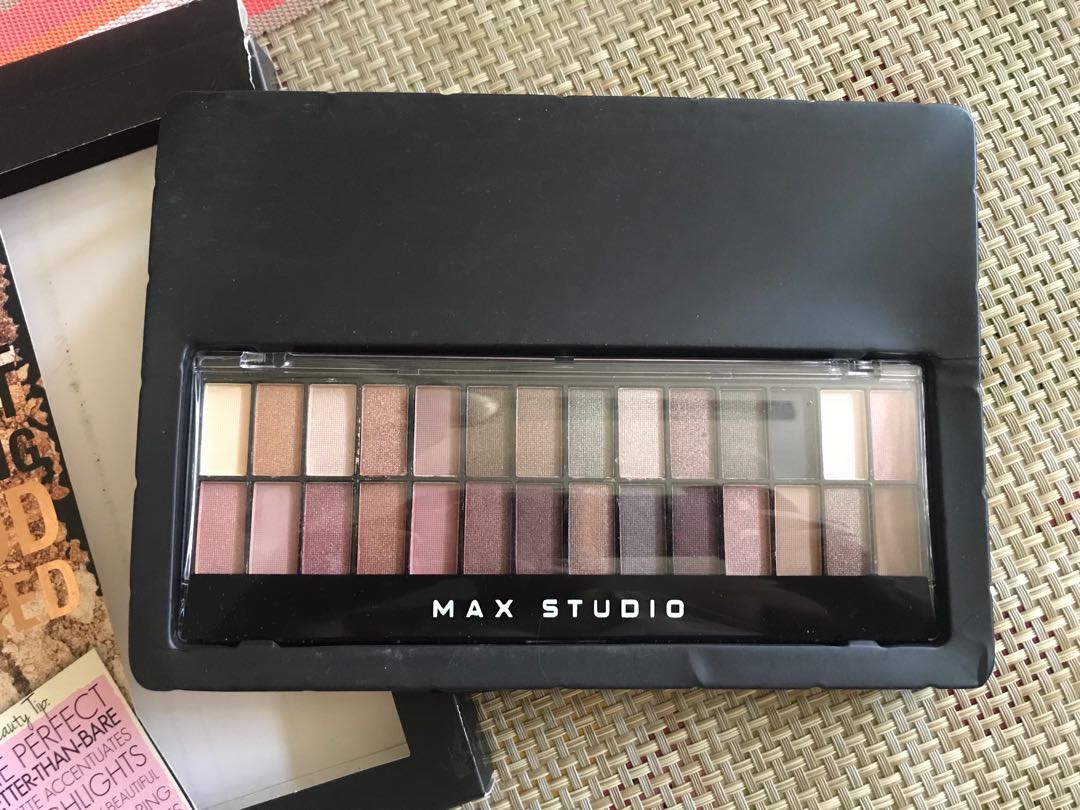 MAX STUDIO EYE SHADOW PALETTE. The perfect better than bare palette accentuates and highlights. Never used it but just tried one shade with my finger only.