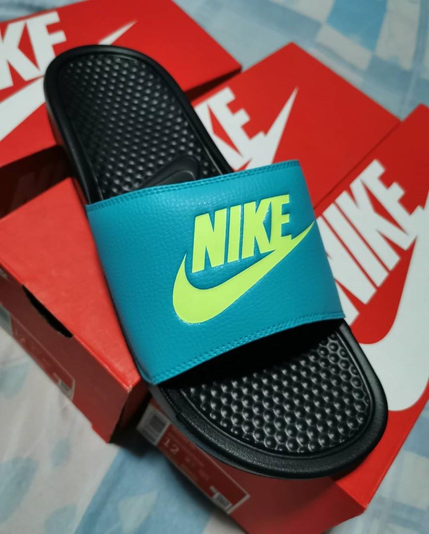 nike benassi blue green