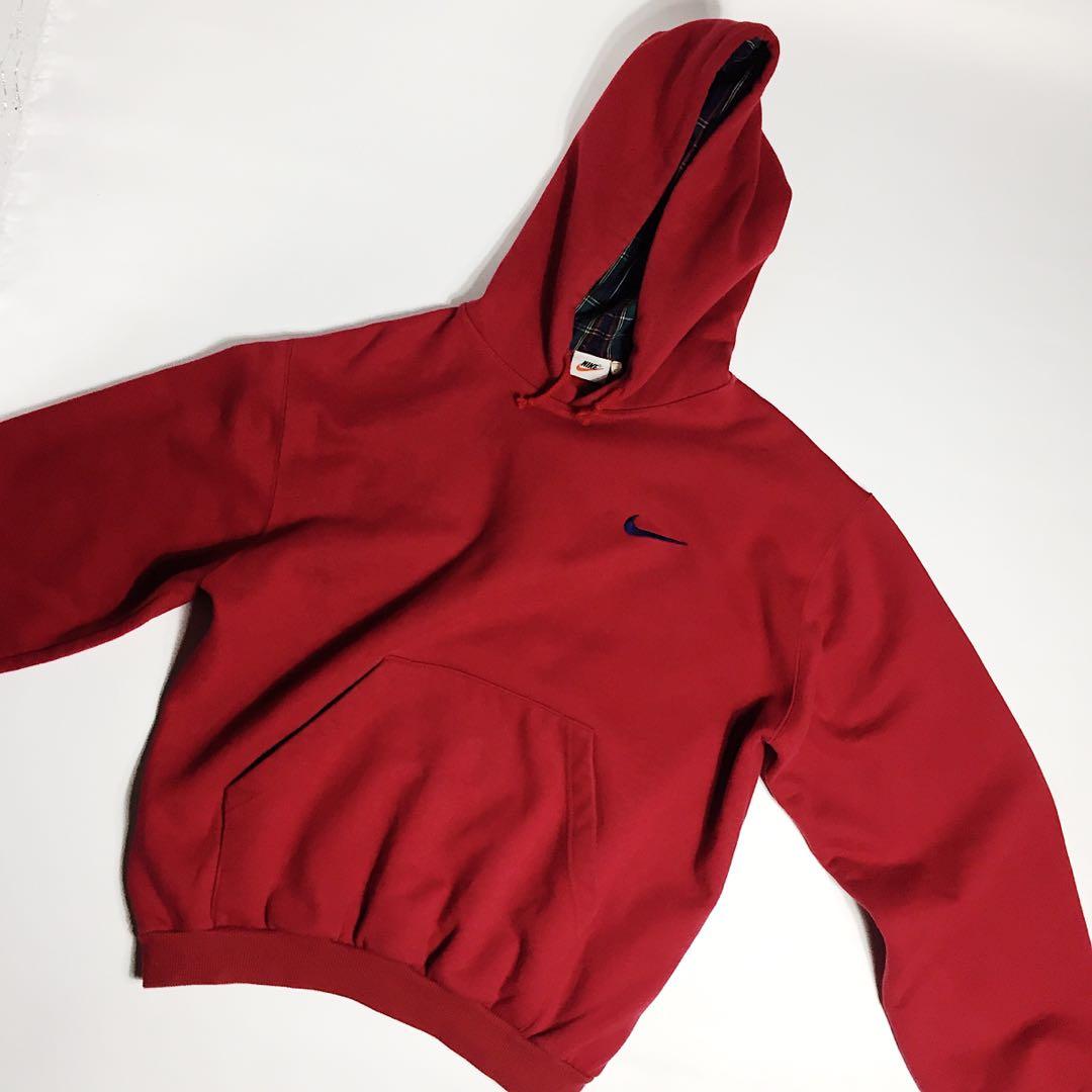 Vtg Nike Center Mid Logo Swoosh Hoodie Travis Scott New Red