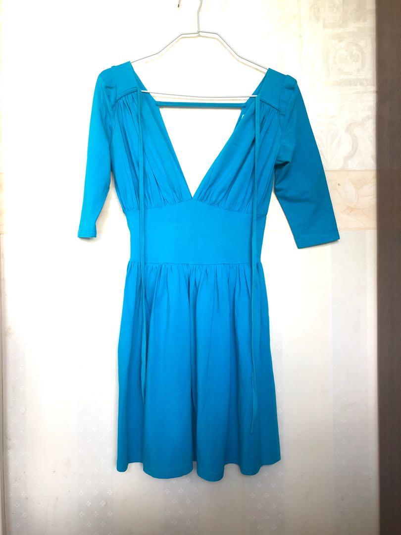 Open Back Deep V Midi Short Sleeves One Piece Turquoise Aquamarine Blue Dinner Party Dress 湖水藍色優雅性感v領低胸露背短袖中長袖半截連身長裙衫晚裝禮服裙酒會派對宴會畢業謝師婚禮姊妹裙 女裝 女裝裙 Open Back Deep V Midi Short Sleeves One Piece Turquoise Aquamarine Blue Dinner Party Dress 湖水藍色優雅性感v領低胸露背短袖中長袖半截連身長裙衫晚裝禮服裙酒會派對宴會畢業謝師婚禮姊妹裙 女裝 女裝裙