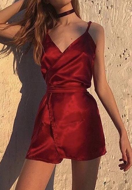 Red silk romper