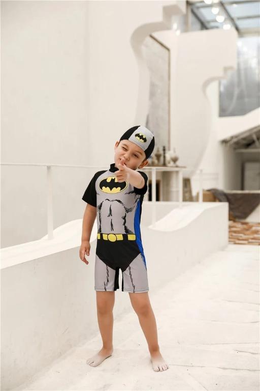 superhero swimming suit plus hat boy swimming set