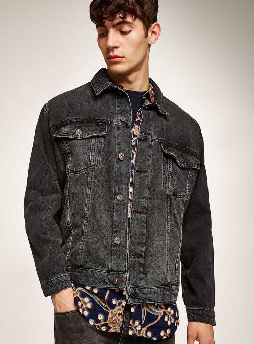 TOPSHOP BLACK DENIM JACKET DISTRESSES RIPPED Men s Fashion Coats Jackets and Outerwear on Carousell