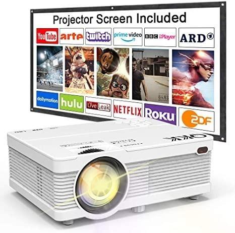 7770 Qkk Projector 4500 Lumen 1080p Full Hd Supported Projection Screen Included Hd Native 720p Video Projector Compatible With Tv Stick Ps4 Smartphone Hdmi Vga Sd Av Usb Home Theater Projector White
