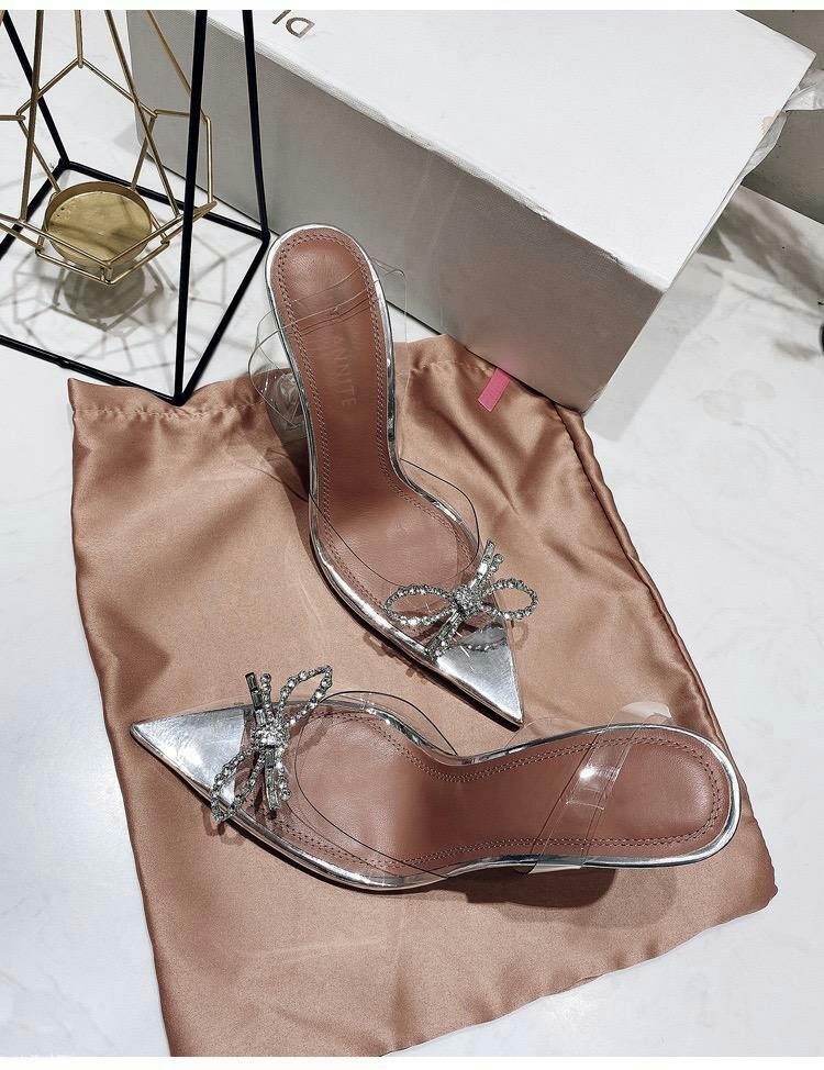 Amina Muaddi Ribbon Heels Fesyen Wanita Sepatu Di Carousell