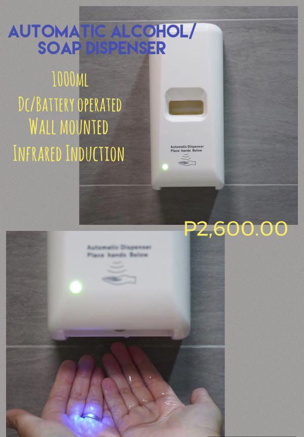 Automatic alcohol dispenser (Category: Other Assistive Aids) located in Pateros City. Submitted by engvc (Listing ID 1019076216, Image 3). Description: 1000ml Wall mounted Alcohol spray / soap Ac/dc operated (adapter not included) 4 x AA battery ( not included) Contactless On hand!! Available for bulk orders!.