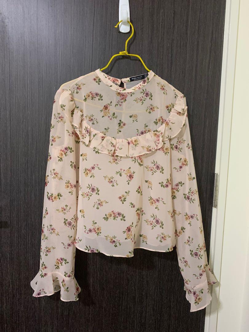 sheer floral long sleeve top