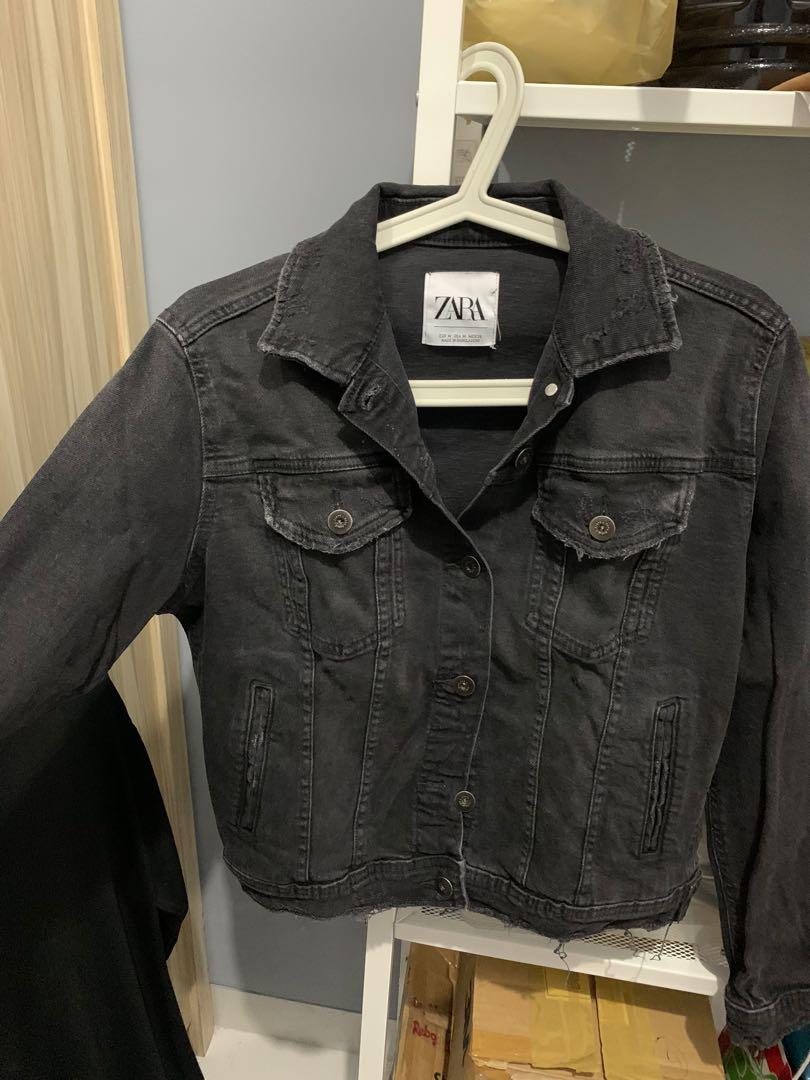 Black Denim Jacket ZARA Fesyen Wanita Pakaian Wanita Baju
