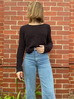 Black SPORTSGIRL loose crop knit sweater jumper XS 6