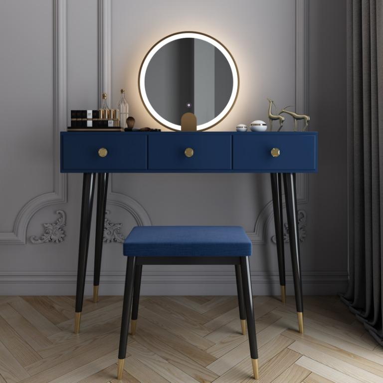Set Vanity Desk Dressing Table, Blue Vanity Table