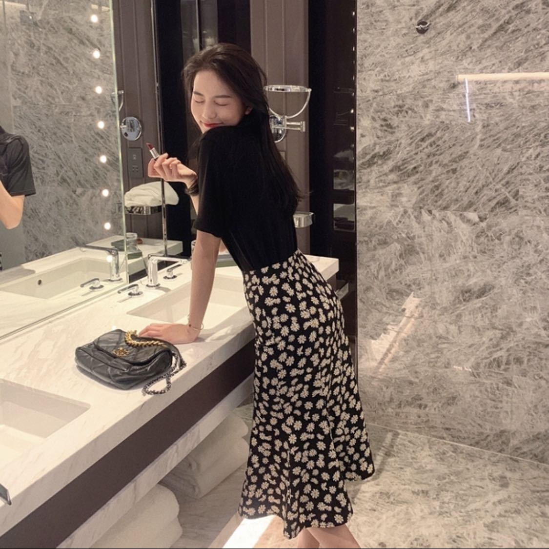 Korean floral deals maxi skirt
