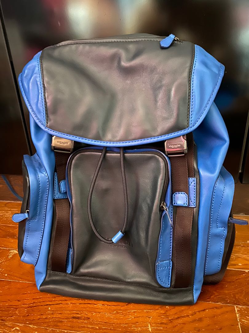 Coach Blue Black Full Leather Backpack