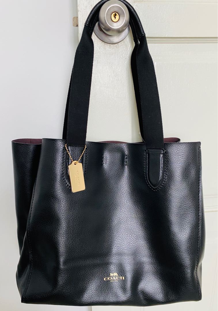COACH Derby Tote in Black Oxblood Pebble Leather New Authentic