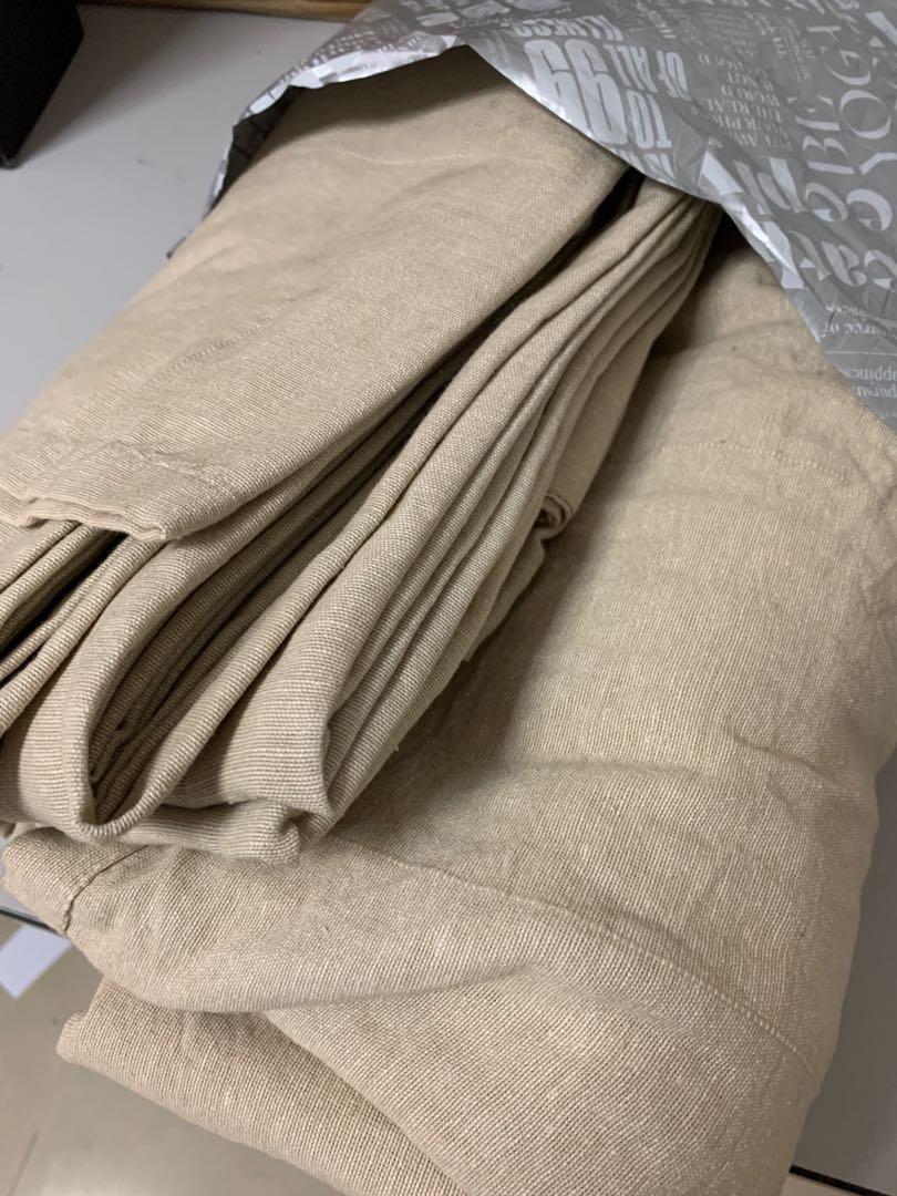 Curtains beige linen ikea Velcro loops used no tears, Furniture & Home