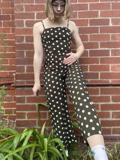 Dark green spot dot play suit jumpsuit XS 6