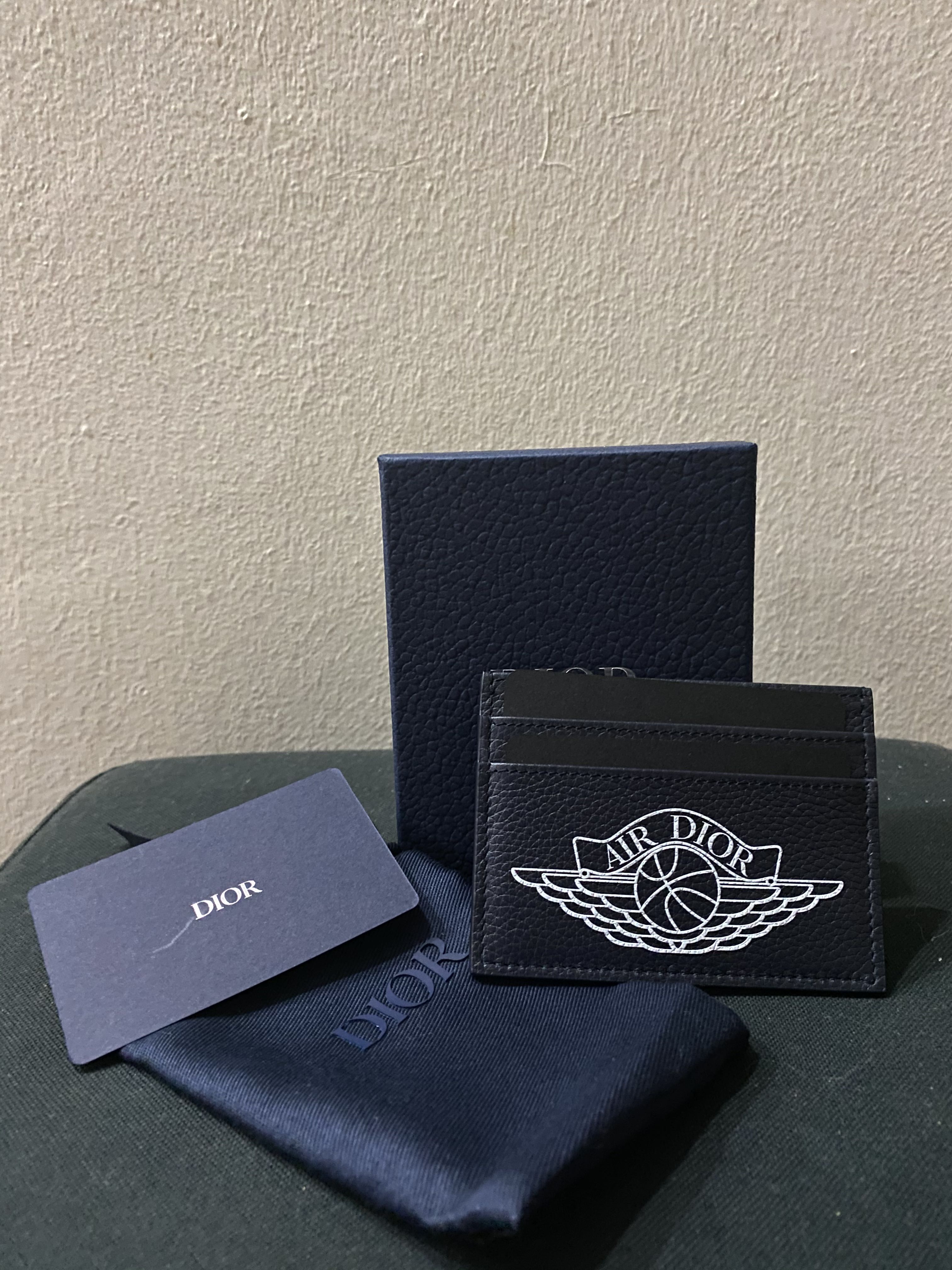 Christian Dior Air Jordan Lanyard ID Card Holder Leather Blue 731163